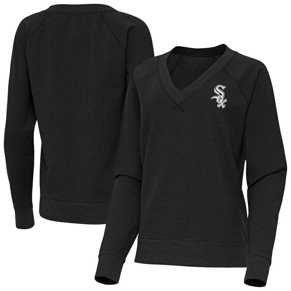Chicago White Sox Antigua Women's Varsity Tri-Blend V-Neck Long Sleeve T-Shirt - Heather Black