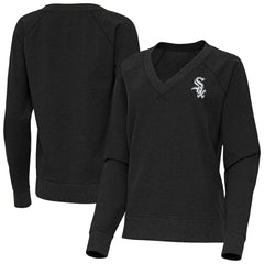 Chicago White Sox Antigua Women's Varsity Tri-Blend V-Neck Long Sleeve T-Shirt - Heather Black