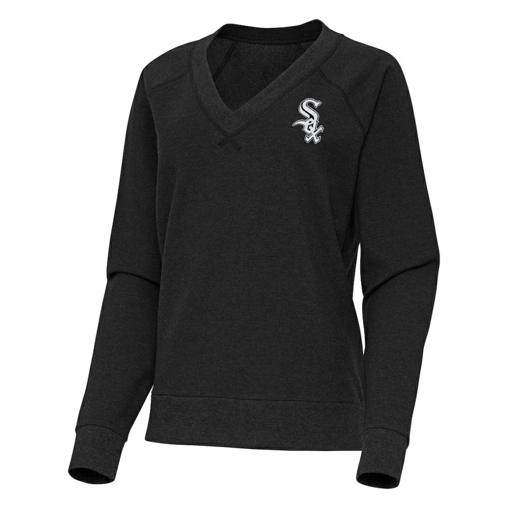Chicago White Sox Antigua Women's Varsity Tri-Blend V-Neck Long Sleeve T-Shirt - Heather Black