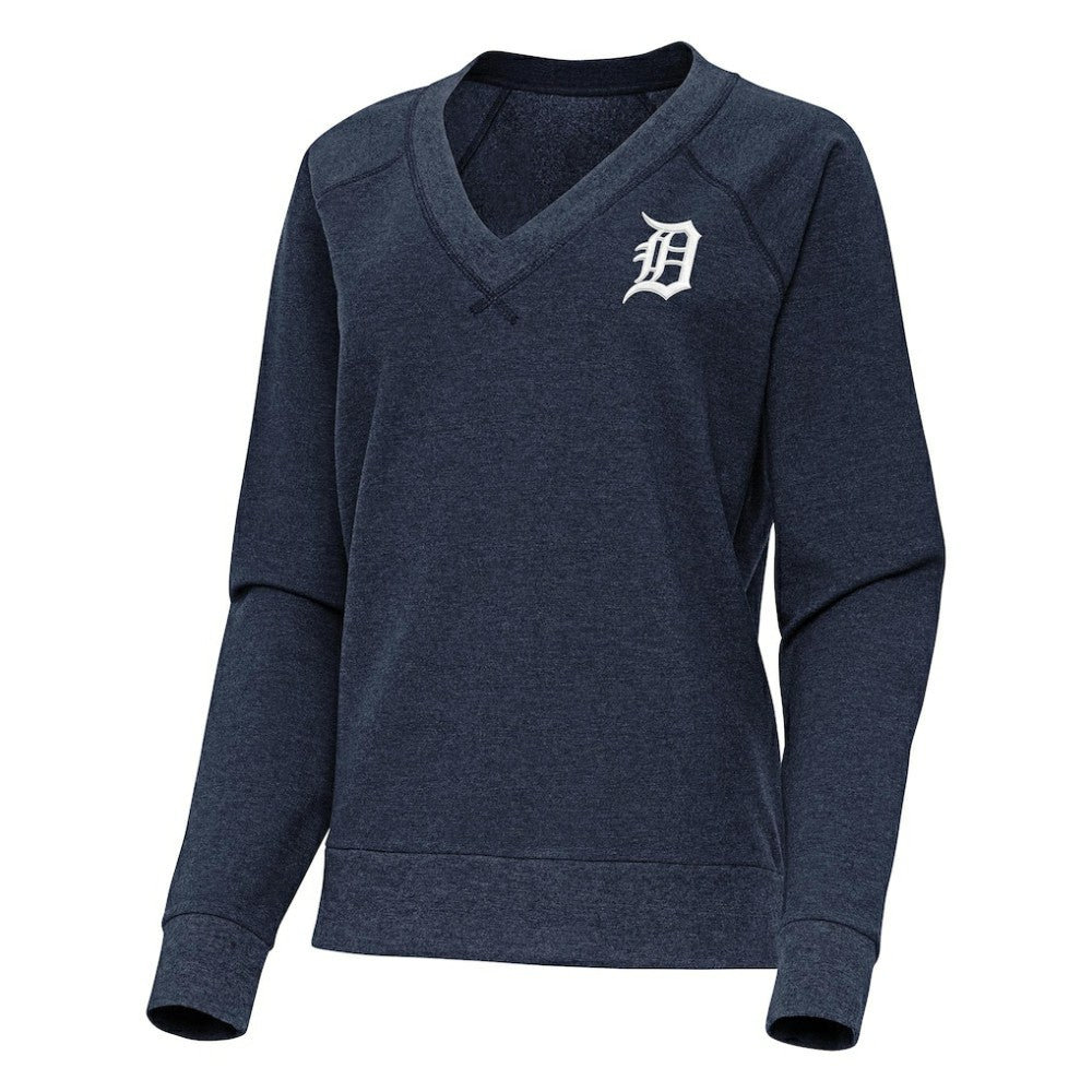 Detroit Tigers Antigua Women's Varsity Tri-Blend V-Neck Long Sleeve T-Shirt - Heather Navy