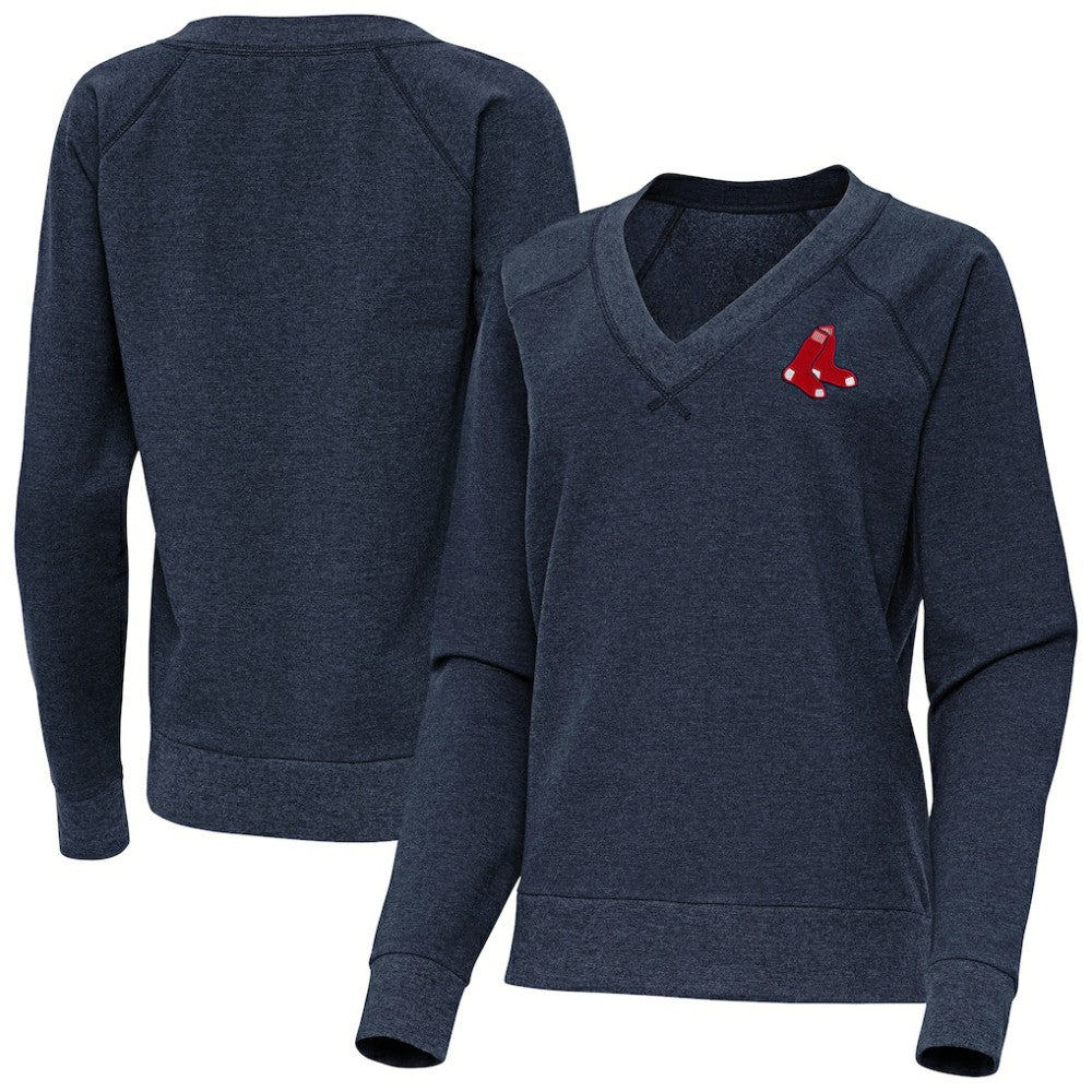 Boston Red Sox Antigua Women's Varsity Tri-Blend V-Neck Long Sleeve T-Shirt - Heather Navy