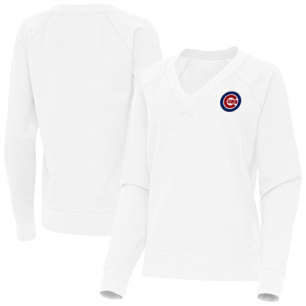 Chicago Cubs Antigua Women's Varsity Tri-Blend V-Neck Long Sleeve T-Shirt - White