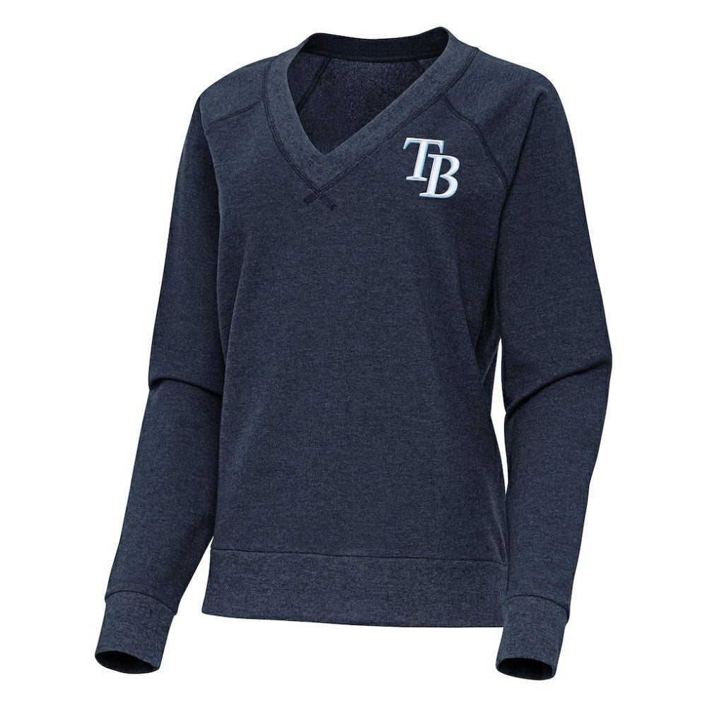 Tampa Bay Rays Antigua Women's Varsity Tri-Blend V-Neck Long Sleeve T-Shirt - Heather Navy