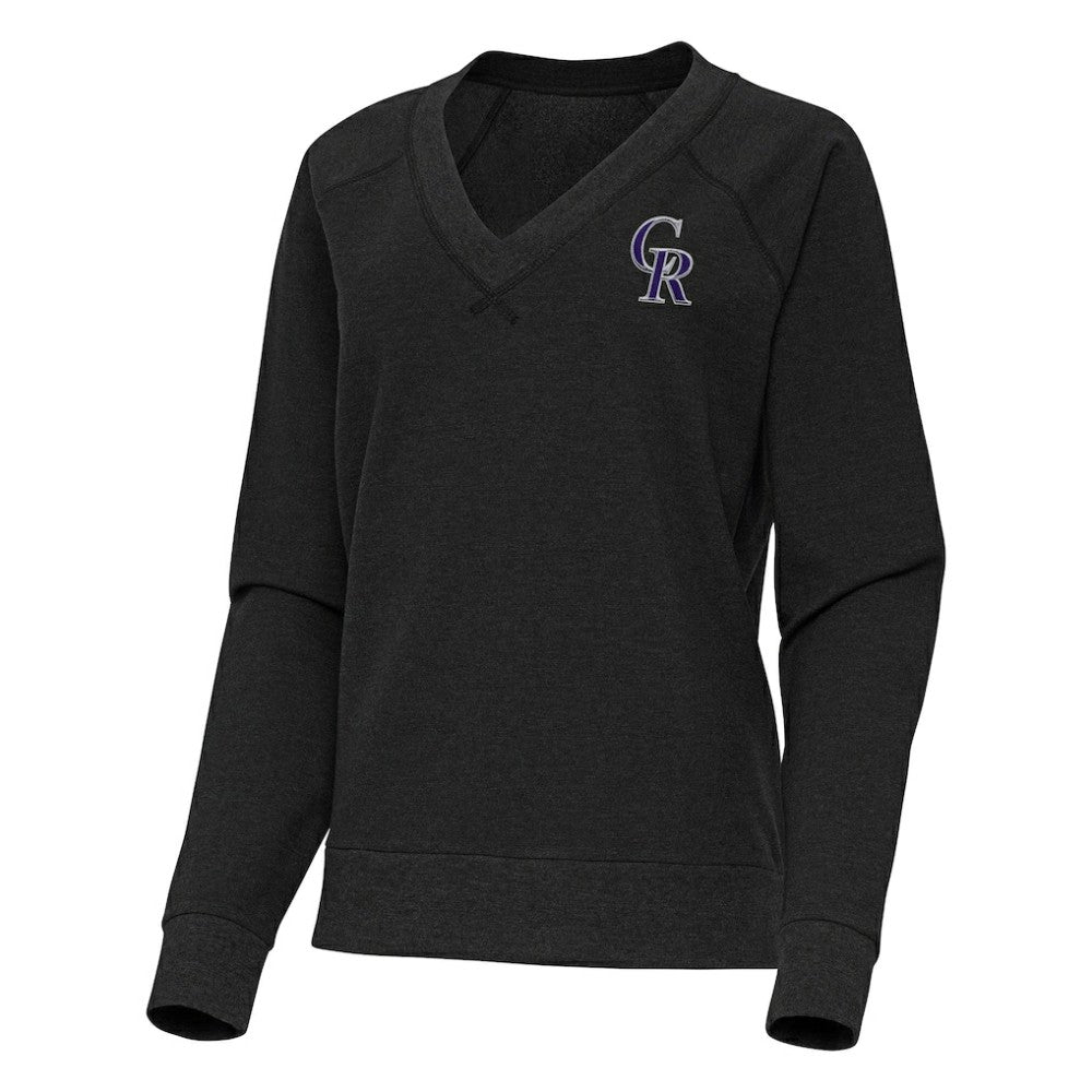Colorado Rockies Antigua Women's Varsity Tri-Blend V-Neck Long Sleeve T-Shirt - Heather Black