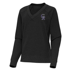 Colorado Rockies Antigua Women's Varsity Tri-Blend V-Neck Long Sleeve T-Shirt - Heather Black