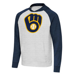 Milwaukee Brewers Antigua Urgent Pullover Hoodie - Heather Navy/Gray