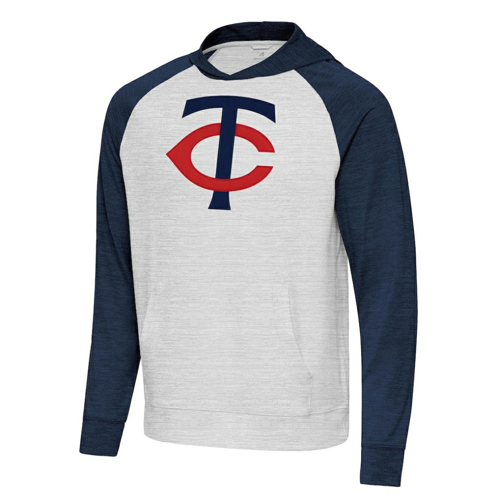 Minnesota Twins Antigua Urgent Pullover Hoodie - Heather Navy/Gray