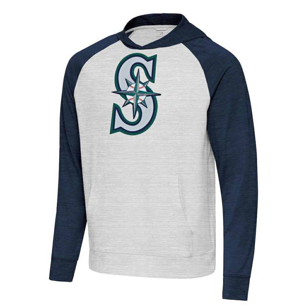 Seattle Mariners Antigua Urgent Pullover Hoodie - Heather Navy/Gray