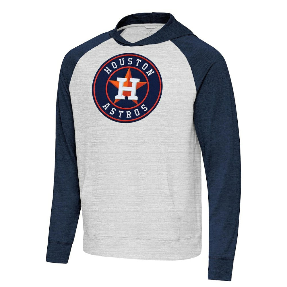 Houston Astros Antigua Urgent Pullover Hoodie - Heather Navy/Gray