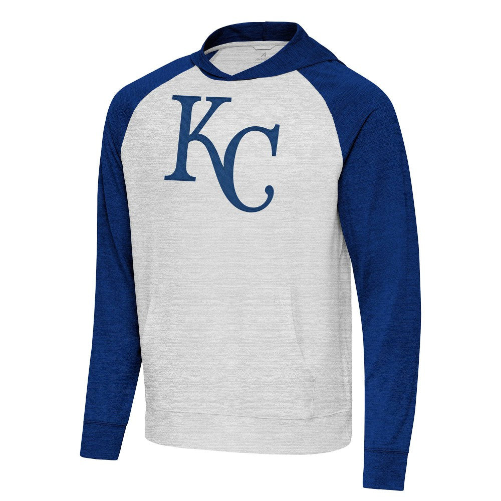 Kansas City Royals Antigua Urgent Pullover Hoodie - Royal/Gray