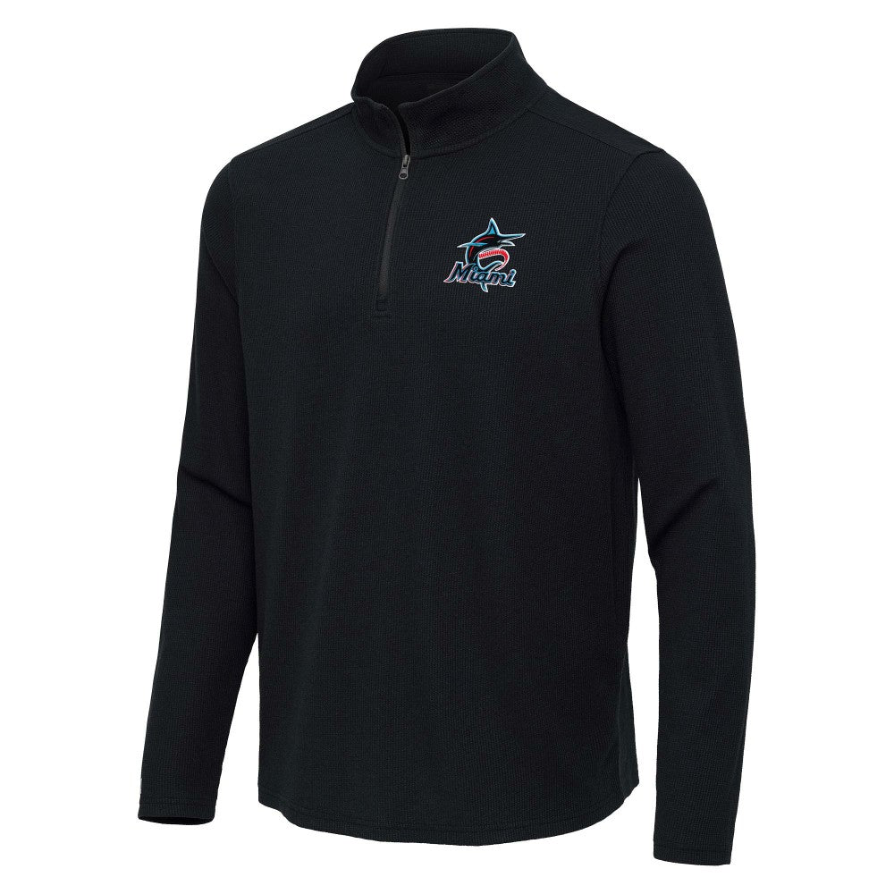 Miami Marlins Antigua Sync Tri-Blend Quarter-Zip Pullover - Heather Black
