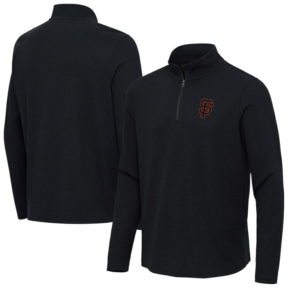 San Francisco Giants Antigua Sync Tri-Blend Quarter-Zip Pullover - Heather Black