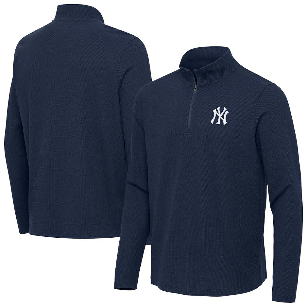 New York Yankees Antigua Sync Tri-Blend Quarter-Zip Pullover - Heather Navy
