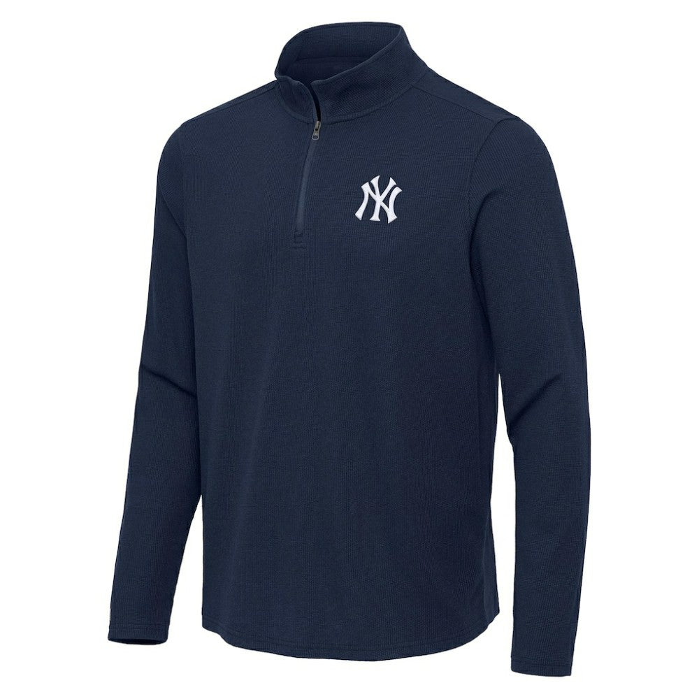 New York Yankees Antigua Sync Tri-Blend Quarter-Zip Pullover - Heather Navy
