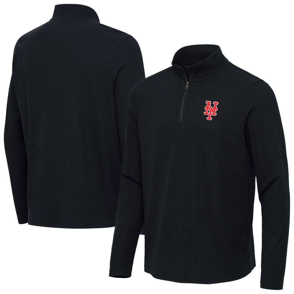 New York Mets Antigua Sync Tri-Blend Quarter-Zip Pullover - Heather Black