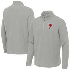 Philadelphia Phillies Antigua Sync Tri-Blend Quarter-Zip Pullover - Heather Gray
