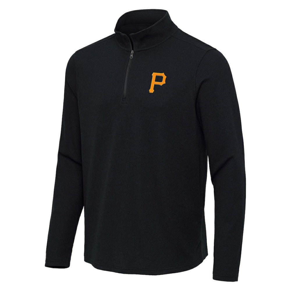 Pittsburgh Pirates Antigua Sync Tri-Blend Quarter-Zip Pullover - Heather Black