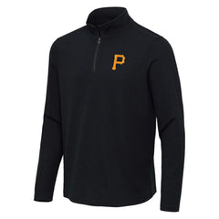 Pittsburgh Pirates Antigua Sync Tri-Blend Quarter-Zip Pullover - Heather Black