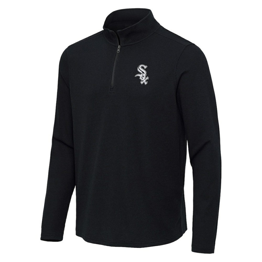 Chicago White Sox Antigua Sync Tri-Blend Quarter-Zip Pullover - Heather Black