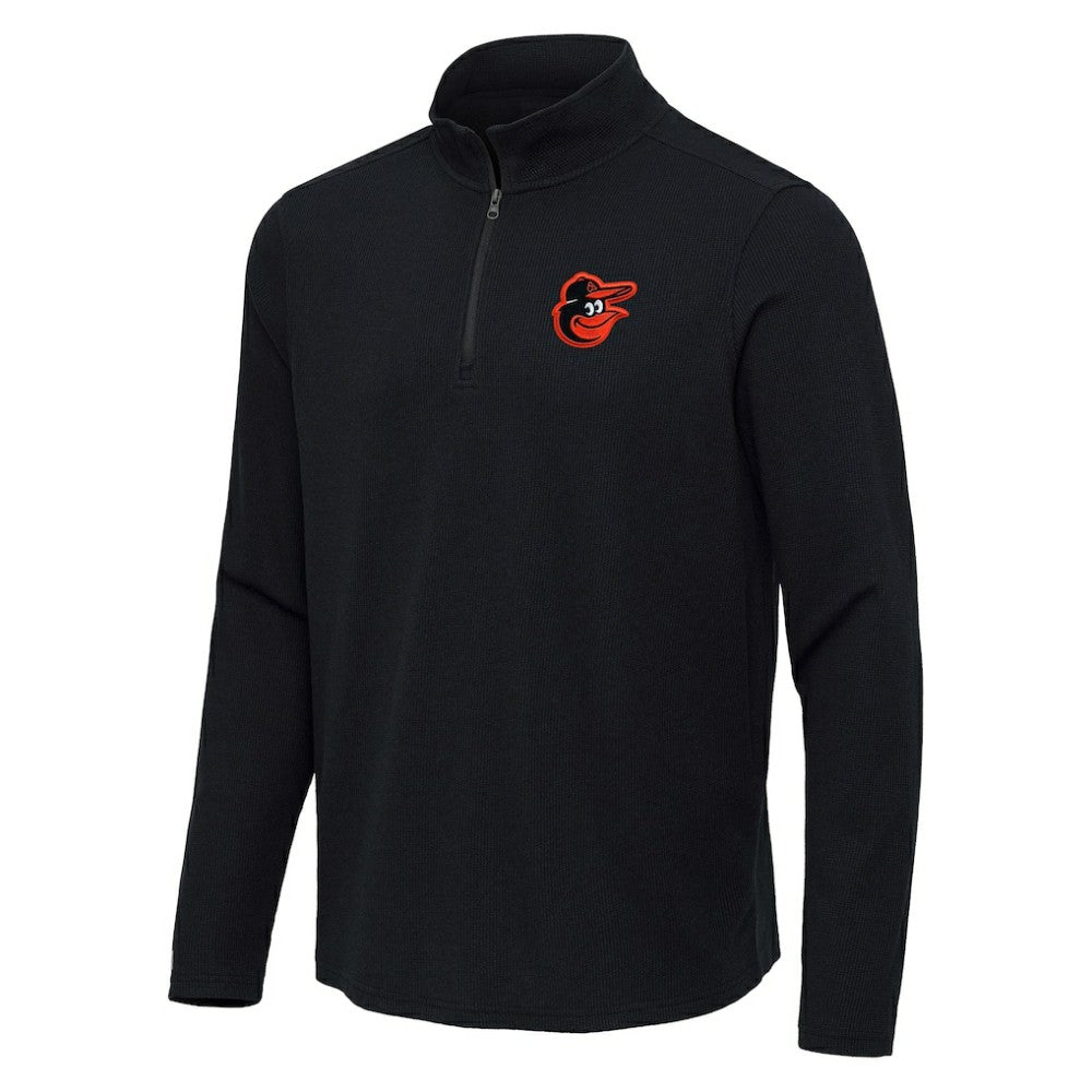 Baltimore Orioles Antigua Sync Tri-Blend Quarter-Zip Pullover - Heather Black