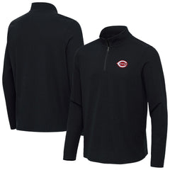 Cincinnati Reds Antigua Sync Tri-Blend Quarter-Zip Pullover - Heather Black