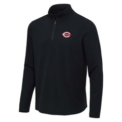 Cincinnati Reds Antigua Sync Tri-Blend Quarter-Zip Pullover - Heather Black