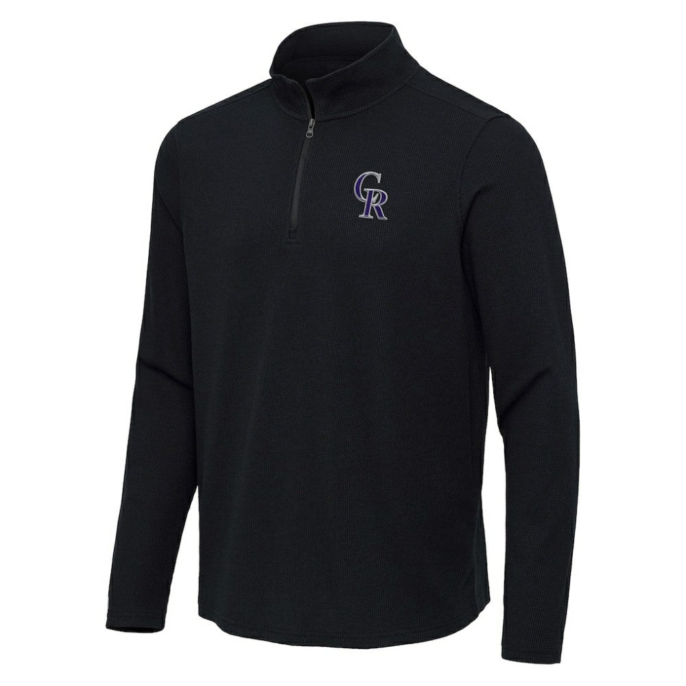Colorado Rockies Antigua Sync Tri-Blend Quarter-Zip Pullover - Heather Black