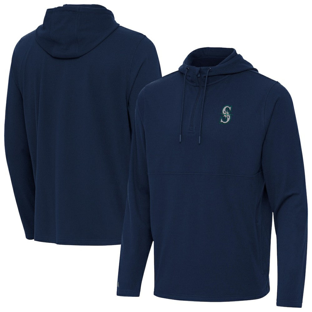 Seattle Mariners Antigua Connected Quarter-Zip Pullover Hoodie - Navy