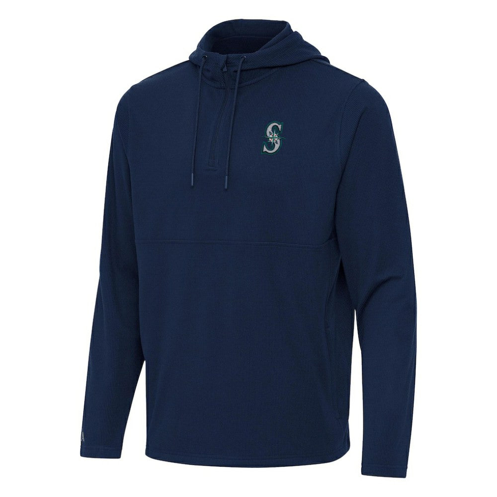 Seattle Mariners Antigua Connected Quarter-Zip Pullover Hoodie - Navy
