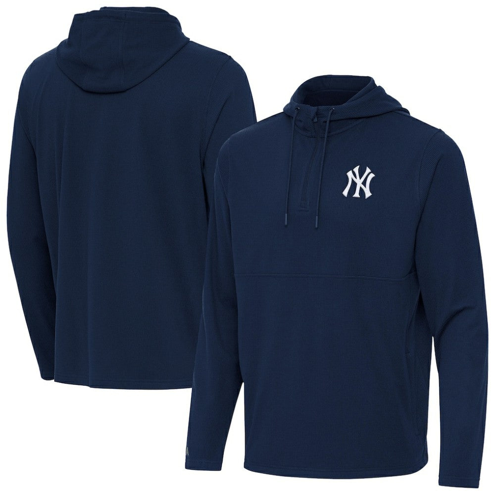 New York Yankees Antigua Connected Quarter-Zip Pullover Hoodie - Navy