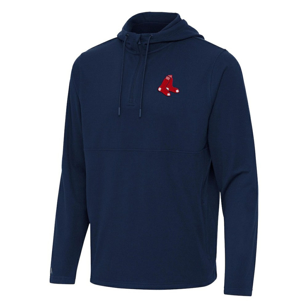 Boston Red Sox Antigua Connected Quarter-Zip Pullover Hoodie - Navy
