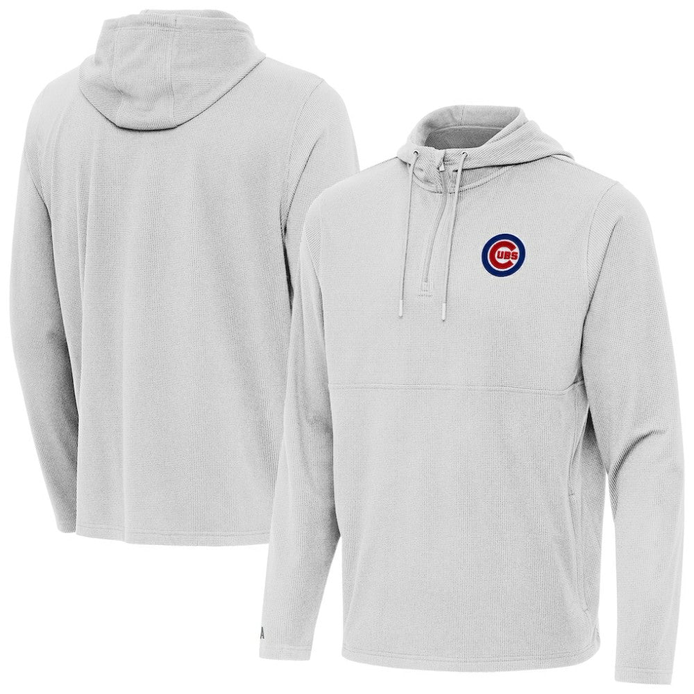 Chicago Cubs Antigua Connected Quarter-Zip Pullover Hoodie - Gray