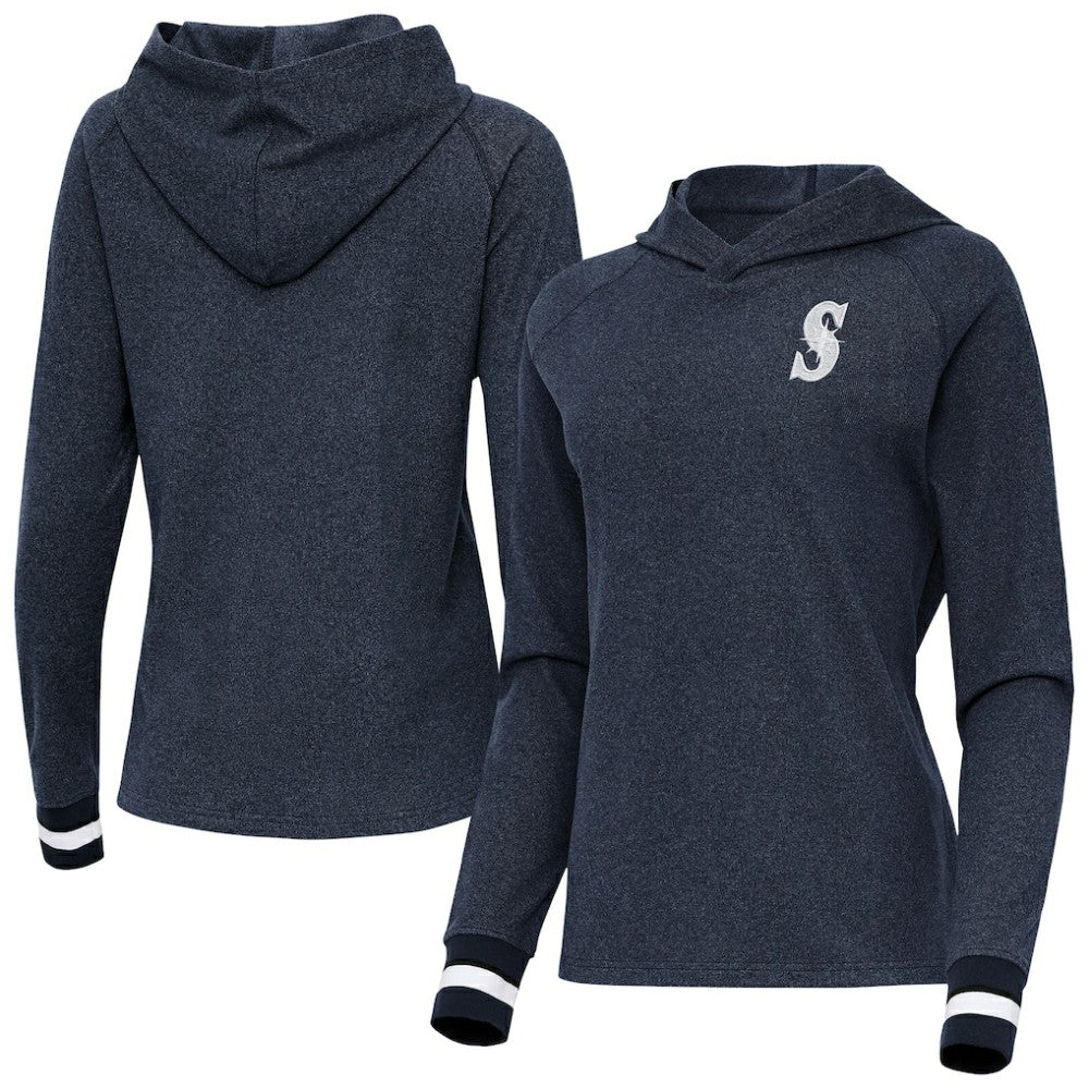 Seattle Mariners Antigua Women's Trek Pullover Hoodie - Heather Navy