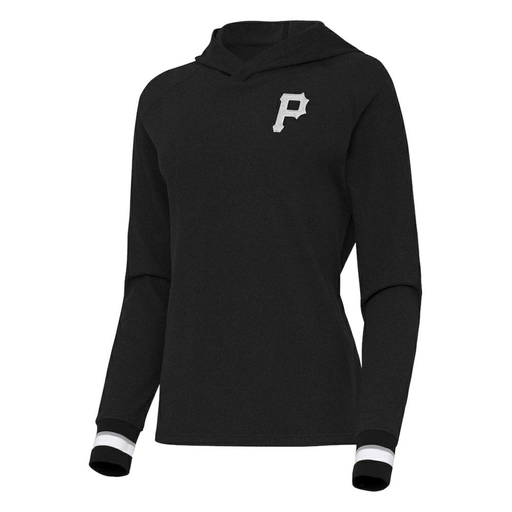 Pittsburgh Pirates Antigua Women's Trek Pullover Hoodie - Black
