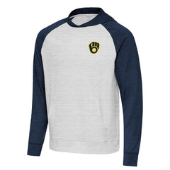 Milwaukee Brewers Antigua Urgent Pullover Hoodie - Heather Navy/Gray