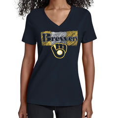 Milwaukee Brewers Starter Women's Team Color Shading V-Neck T-Shirt - Navy