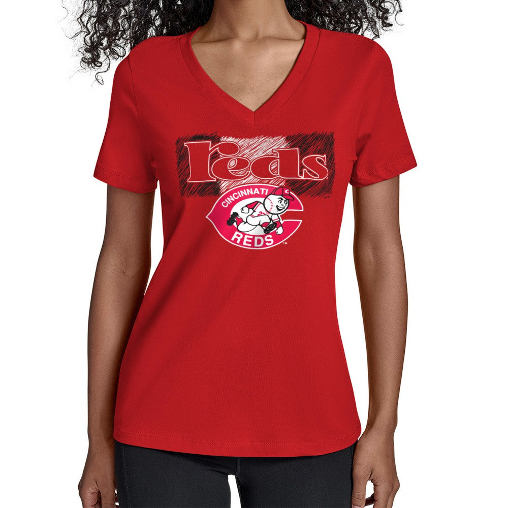 Cincinnati Reds Starter Women's Team Color Shading V-Neck T-Shirt - Red
