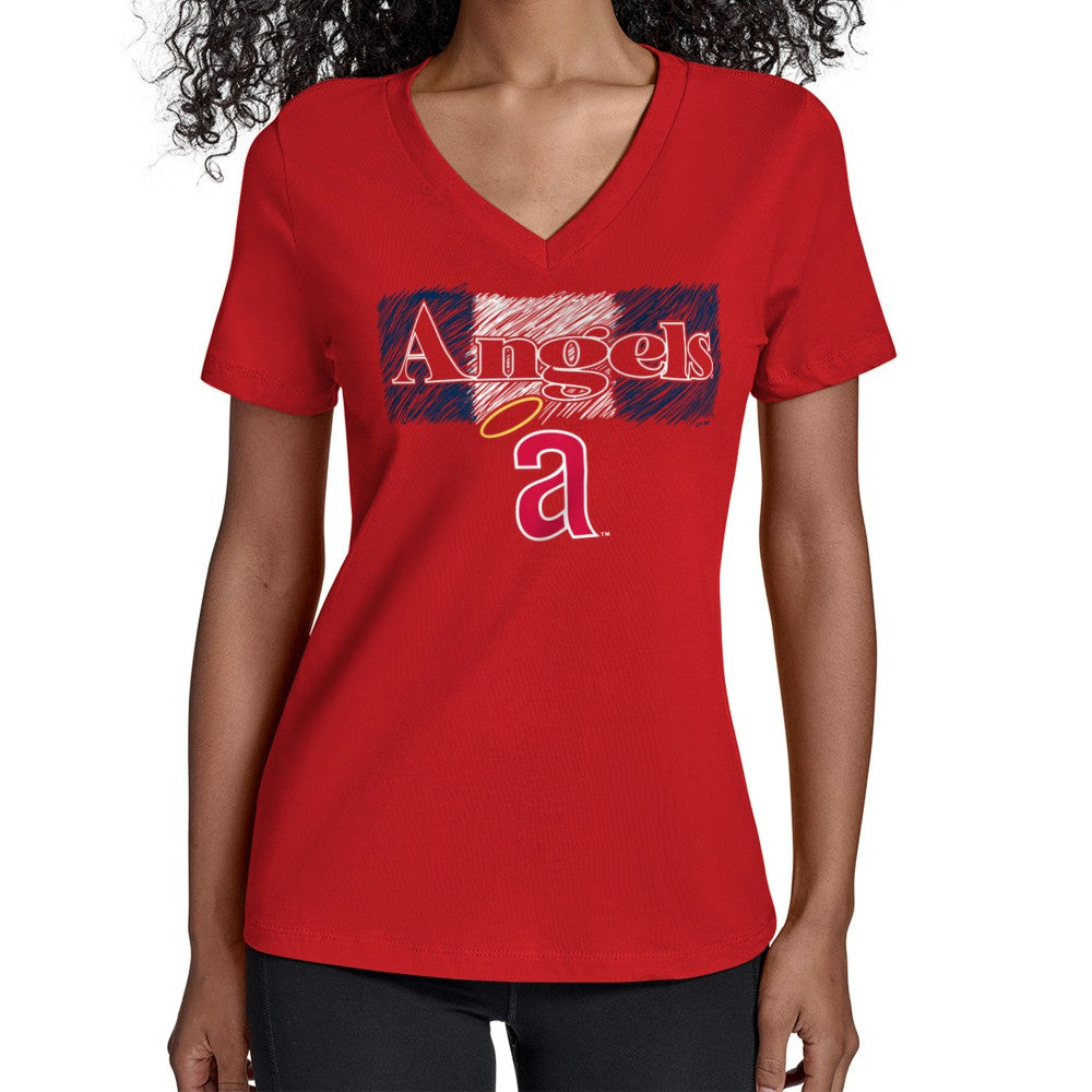 Los Angeles Angels Starter Women's Team Color Shading V-Neck T-Shirt - Red