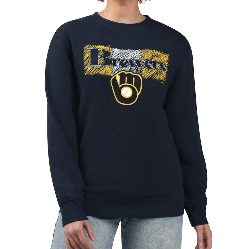 Milwaukee Brewers Starter Women's Team Color Shading Fleece Pullover Sweatshirt - Navy