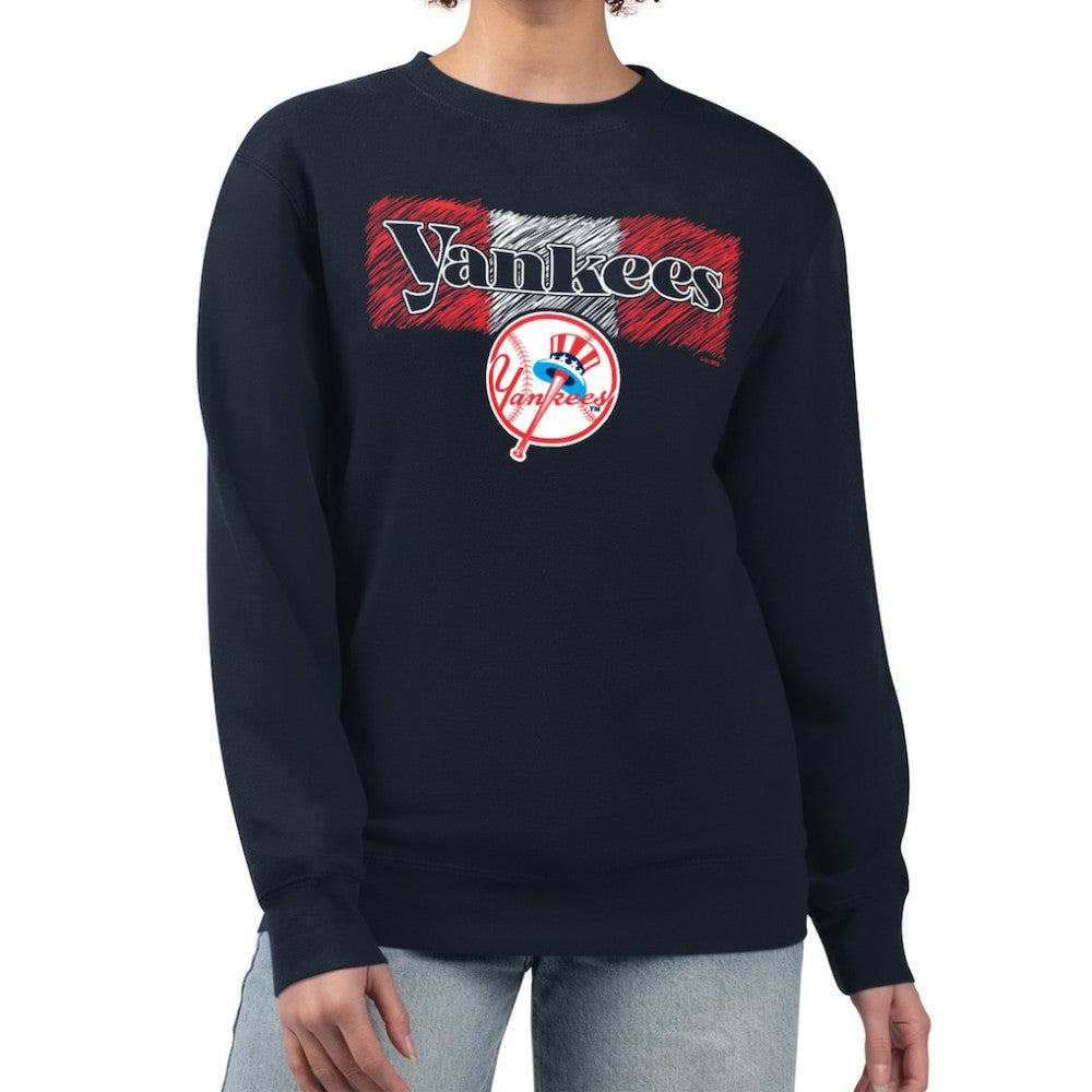 New York Yankees Starter Women's Team Color Shading Fleece Pullover Sweatshirt - Navy