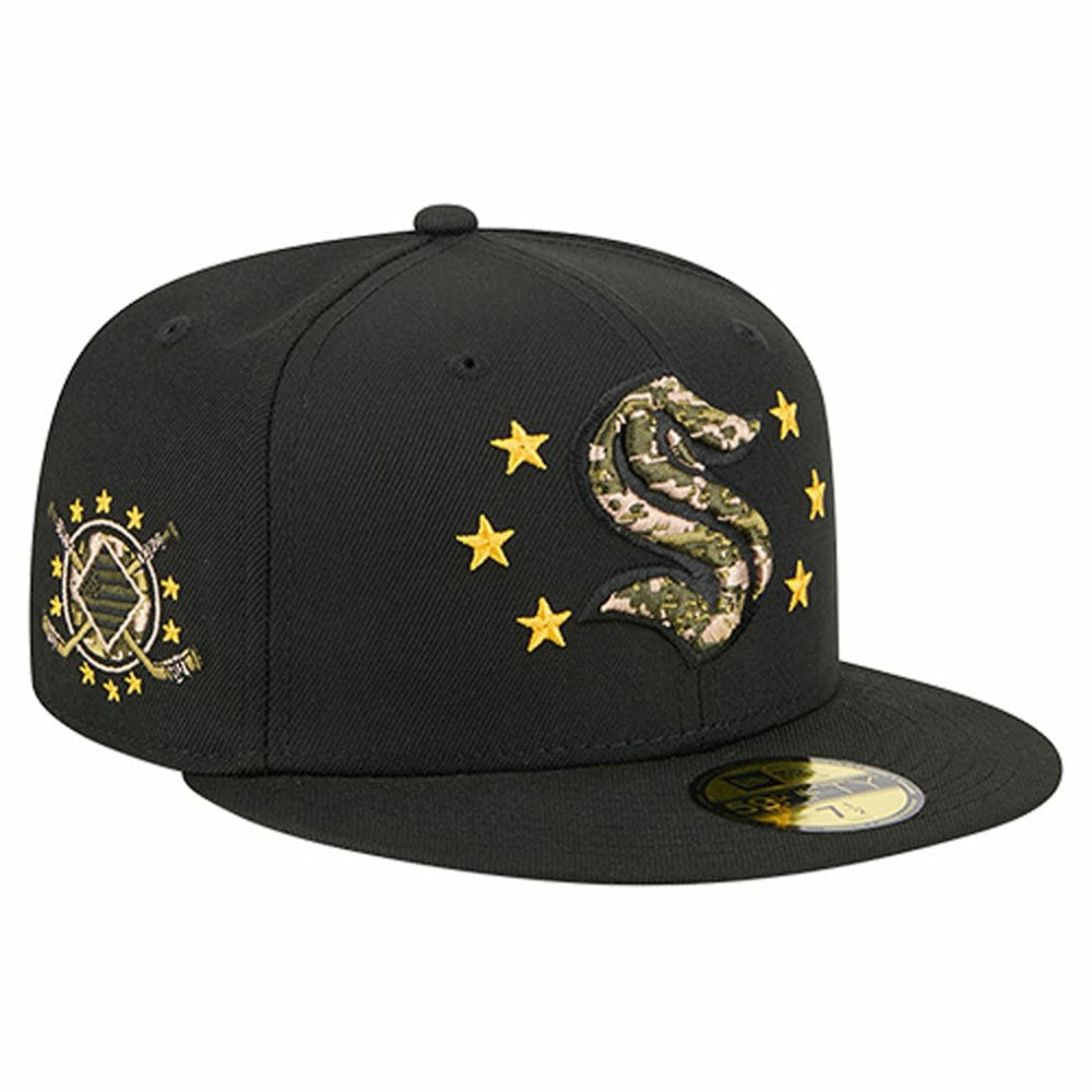 Seattle Kraken New Era Military Appreciation Digital Camo Stars 59FIFTY Fitted Hat Black
