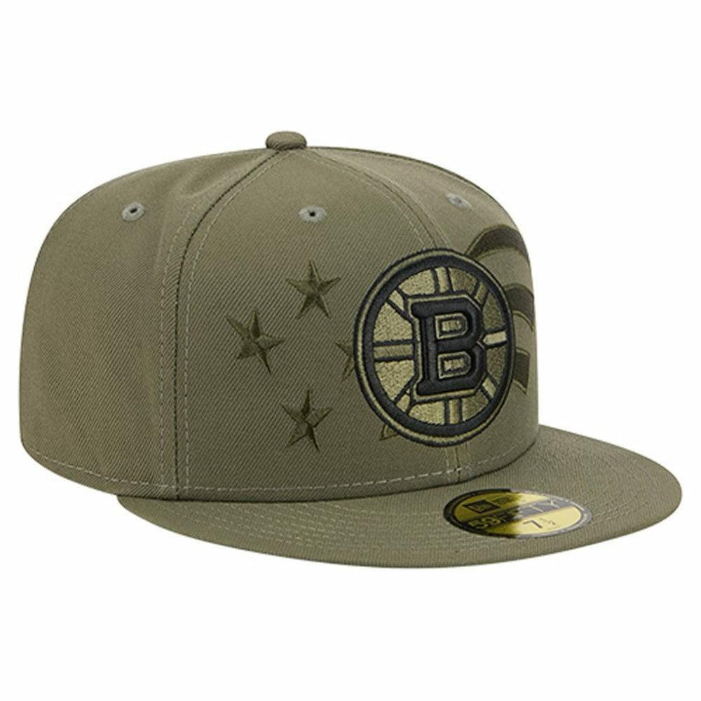 Boston Bruins New Era Military Appreciation Flag 59FIFTY Fitted Hat Olive