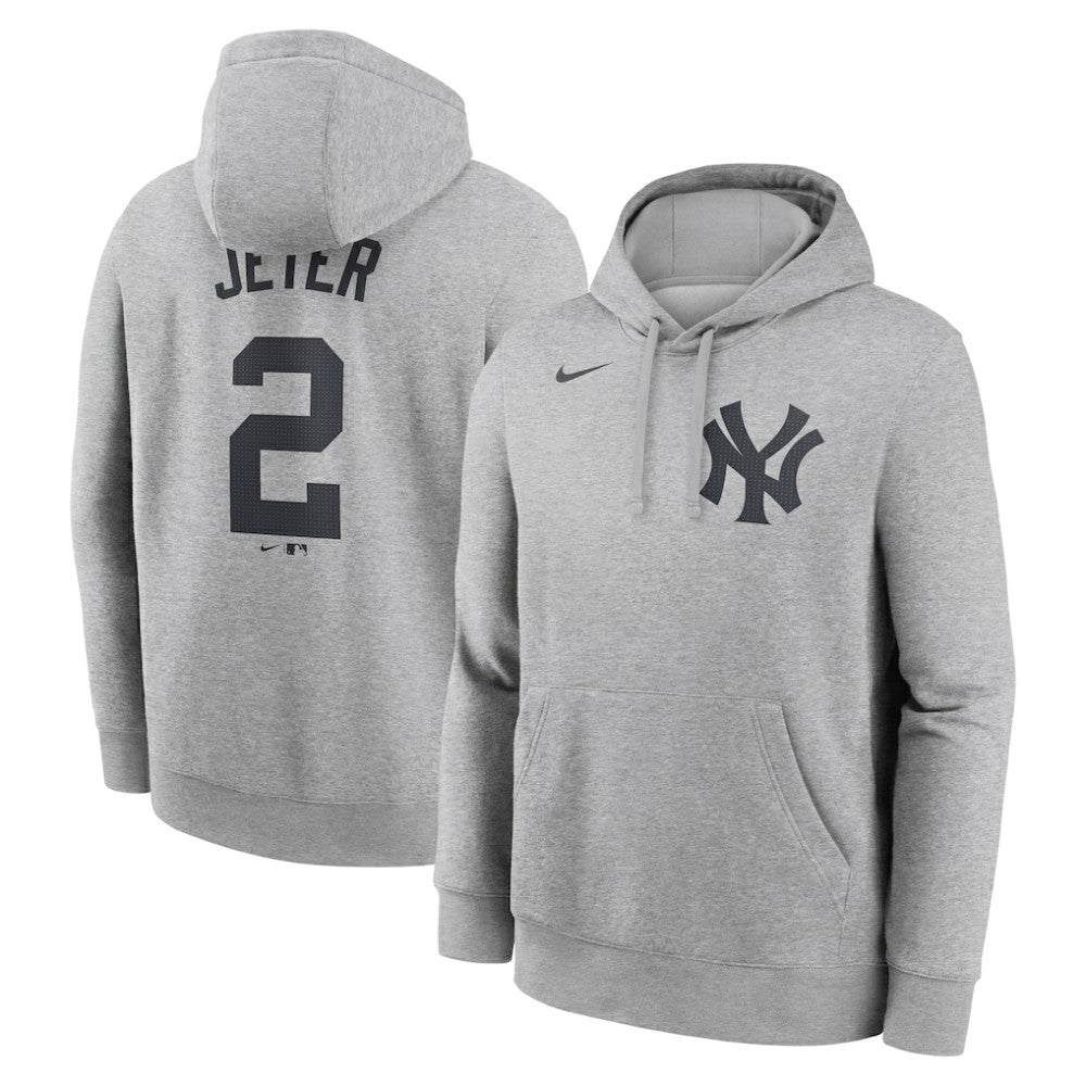 Derek Jeter New York Yankees Player Name & Number Club Fleece Pullover Hoodie - Heather Gray | Nike