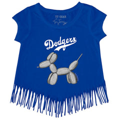 Los Angeles Dodgers Tiny Turnip Girls Youth Balloon Dog Fringe T-Shirt - Royal
