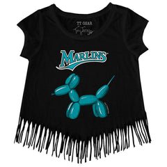 Miami Marlins Tiny Turnip Girls Youth Balloon Dog Fringe T-Shirt - Black