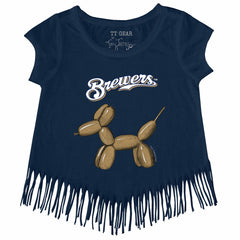 Milwaukee Brewers Tiny Turnip Girls Youth Balloon Dog Fringe T-Shirt - Navy