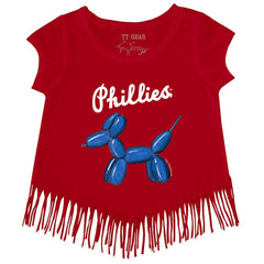 Philadelphia Phillies Tiny Turnip Girls Youth Balloon Dog Fringe T-Shirt - Red