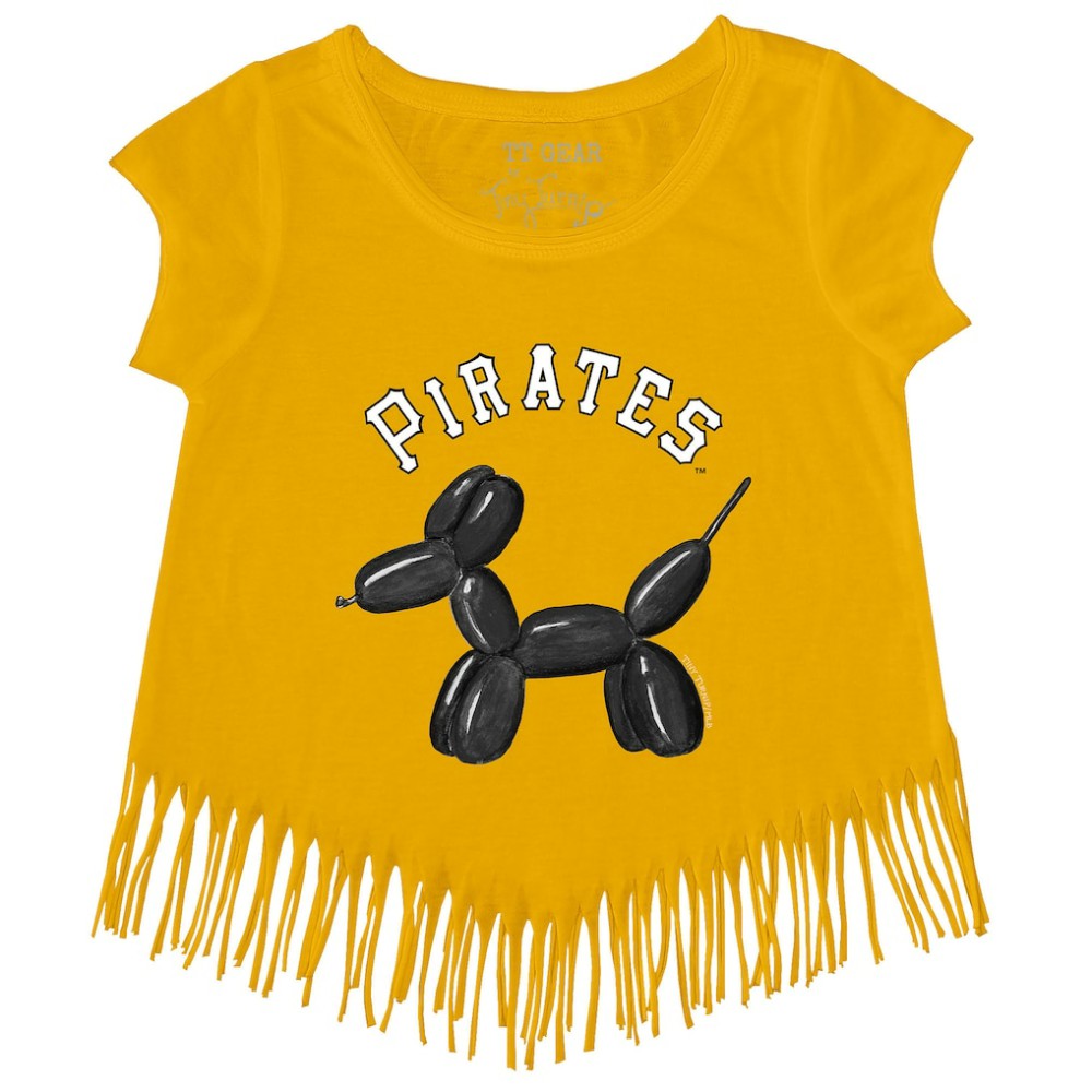 Pittsburgh Pirates Tiny Turnip Girls Youth Balloon Dog Fringe T-Shirt - Gold