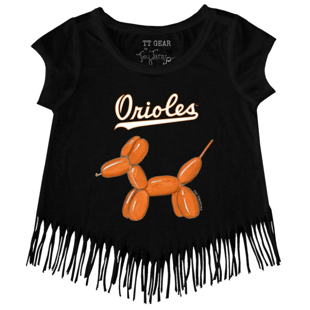 Baltimore Orioles Tiny Turnip Girls Youth Balloon Dog Fringe T-Shirt - Black