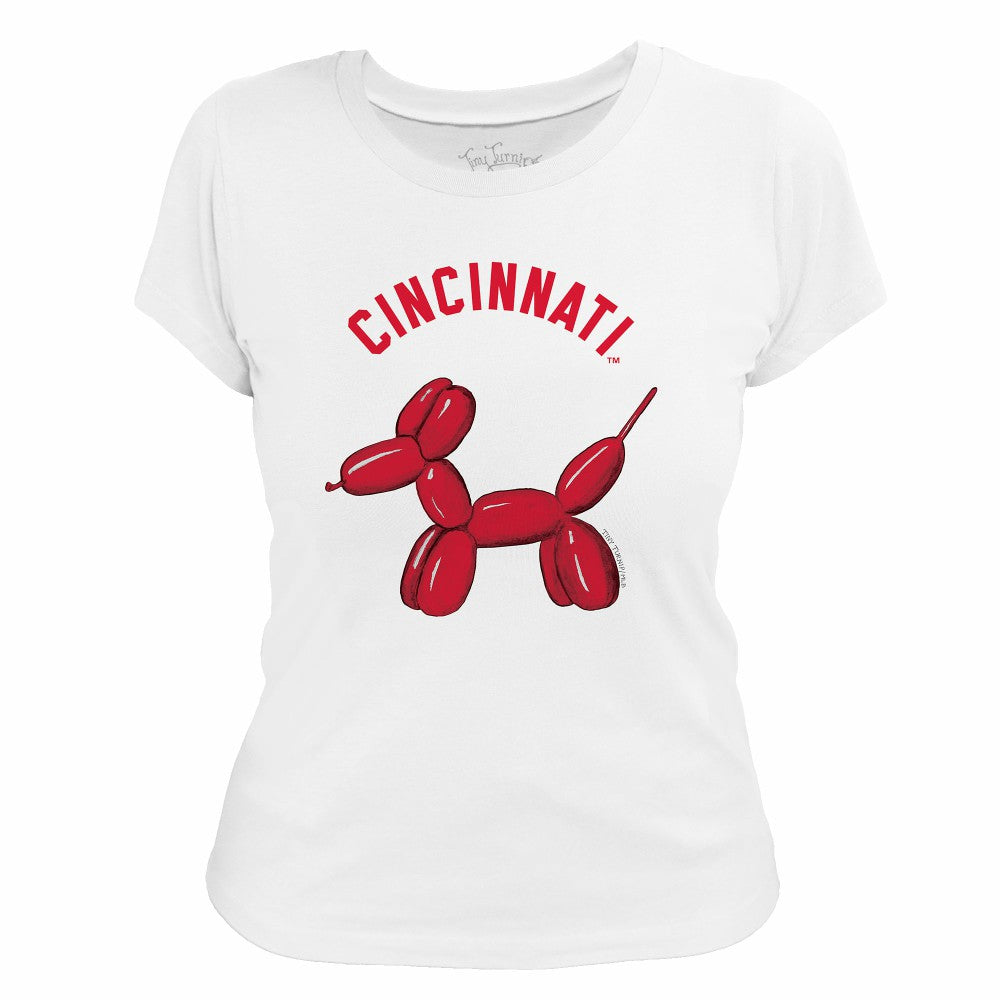 Cincinnati Reds Tiny Turnip Women's Balloon Dog T-Shirt - White